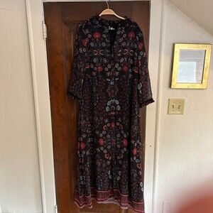 Antha Laia Floral‎ Print Shirt Dress Size Medium Petite Maxi Long Sleeve